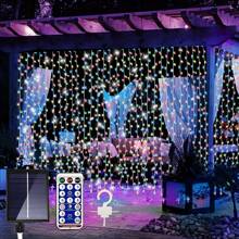 Solar Curtain Lights Remote Control, Outdoor Garden Lights 300 LED 8 Modes Remote Control Waterproof Solar Waterfall Fairy String Lights Decoration For Patio Garden Party Wedding (Multi-Color) - 七彩燈串-300*300cm - 查看 3
