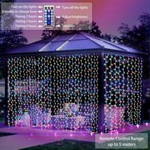 Solar Curtain Lights Remote Control, Outdoor Garden Lights 300 LED 8 Modes Remote Control Waterproof Solar Waterfall Fairy String Lights Decoration For Patio Garden Party Wedding (Multi-Color) - 七彩燈串-300*300cm - 查看 1