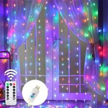 1 pezzo Luci a tenda USB con telecomando, bianco caldo/bianco/multicolore, 8 modalità, luci a tenda a LED per camera da letto, luci da favola, luci per corone, luci di Natale/Ognissanti per decorazioni domestiche, luci per decorazioni per festival, matrimoni, feste, compleanni, giardino, lauree, campeggio, autunno e Natale