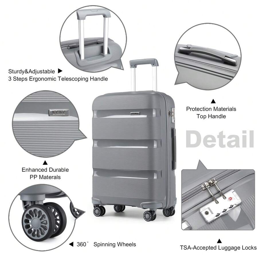 20 Inch Cabin Hand Luggage Suitcase Lightweight Polypropylene With 4