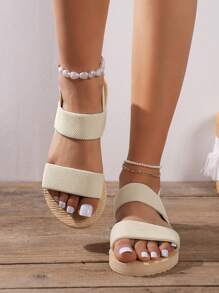 新款夏季時尚女士涼鞋，黑色交叉帶拖鞋，海灘&夏威夷風格鞋履 - 白色 - 查看 3