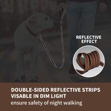 Lynxking 1入柔韌綁帶狗繩，搭配反光條紋和D環，適用於小型、中型和大型犬 - 棕色 - 查看 5