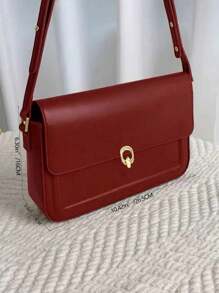 新款时尚复古奢华方形包，容量大，休闲百搭，多功能，配有可调节肩带，适合派对、工作场所、大学、通勤和专业商务女性，单肩包和斜跨包 - 酒紅色 - 查看 3