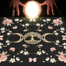 1pc Autumn Phase Moon & Floral Altar Cloth,  Card Reading Cloth For Witches,  Mat For Room Decoration