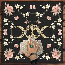 1pc Autumn Phase Moon & Floral Altar Cloth,  Card Reading Cloth For Witches,  Mat For Room Decoration