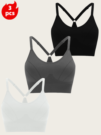 Yoga 3pcs Women's Multi-Colored Sports Running Bra, Comfortable Fitness Underwear, Lingerie