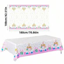 1 件/2 件粉色独角兽主题生日派对桌布，一次性矩形塑料桌布，加厚 PET 材质，防水，适用于家居装饰和粉色主题派对、圣诞节 - 彩色 - 查看 3
