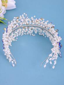 1pc Elegant & Luxurious Crystal Pearl Women's Headband Hair Accessory, Suitable For Brides, Weddings, Daily Activities, Parties, Proms, Paired With Hair Accessories - Blue - View 5