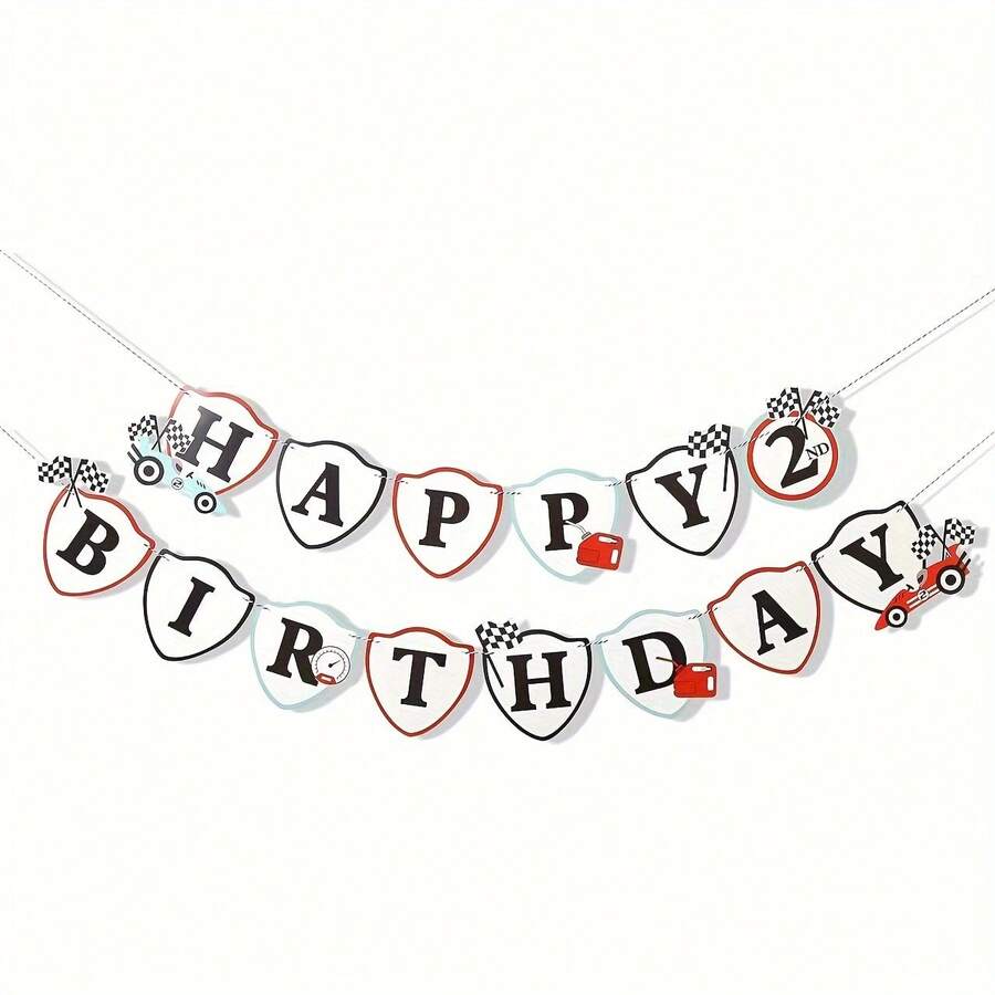 Two Fast Birthday Decoration - Two Fast Birthday Banner,Two Fast Happy Birthday Decoration,Vintage Racing Birthday Party Banner - Black - View 1