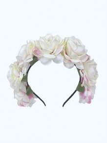 1 pieza Diadema con corona de flor de rosa grande de tela artificial para niña, adecuada para novias, vacaciones en la playa, accesorios para el cabello de vestir de mujer, Día de San Valentín, diadema, aro para el cabello, accesorios de belleza para el hogar - Multicolor - Ver 15