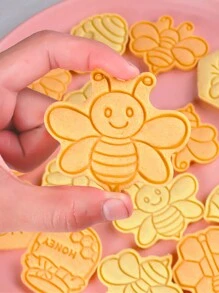 8入組蜜蜂餅乾切割器套裝,蜂蜜餅乾模具3d卡通可壓餅乾模具,diy餅乾印章廚房烘焙配件製糕點烘焙器具 - 粉色 - 查看 2