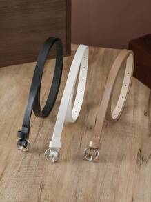 3件套女士多色PU腰带，配银色圆扣，时尚细腰带，适合日常夏季、秋季上学、万圣节等场合。 - 彩色 - 查看 2