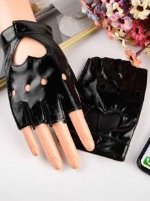 半指朋克手套，心形剪裁跳舞健身騎行空心手套，男女皆宜手套 - 黑色 - 查看 2