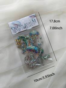 1包20張海洋生物PET貼紙，含水母、海豚、祈願瓶、貝殼和箔印，適用於DIY手工藝品裝飾 - 彩色 - 查看 2