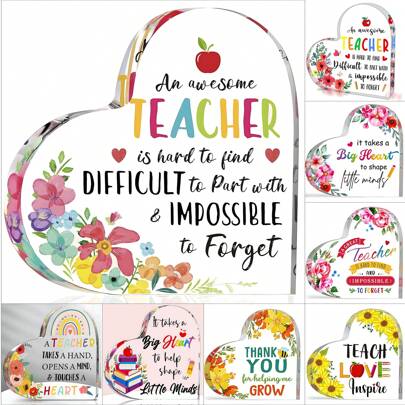 1pc Heart Acrylic Teacher Plaque With Floral Quote – Freestanding Desk Sign, Teacher Appreciation Gift From Student, Classroom/Office Desk Decor – Teachers' Day, Back To School, Graduation, Thanksgiving, Room Decor, Christmas, Home Decor, Bedroom Decor, Office Decor, Decor For Bedroom, Home Decor Living Room, Desk Decor, Birthday Gifts