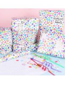 1卷生日禮物包裝紙，43cm X 10M生日禮物包裝紙，完美禮物包裝材料 - 彩色 - 查看 5