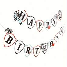 Two Fast Birthday Decoration - Two Fast Birthday Banner,Two Fast Happy Birthday Decoration,Vintage Racing Birthday Party Banner - Black - View 3