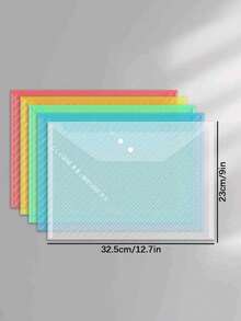A4 Size Waterproof And Thick Transparent Button Snap Document Bag, Large Capacity For Office Supplies, Archival Storage, Exam Paper Bag For Students - Multicolor - View 10