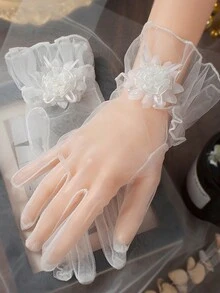 1 đôi găng tay phù dâu ren, găng tay lưới vải tuyn nhún bèo cho nữ, găng tay dự tiệc cưới, găng tay dạ hội ngắn, găng tay lưới ren ngắn viền vải tuyn có găng tay tiệc trà opera đám cưới dành cho nữ, trang phục mùa thu dành cho nữ - Nhiều màu - Xem 13
