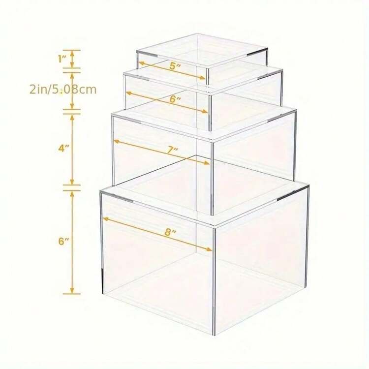 4 件水晶透明亚克力立方体展示架套装，底部镂空，适用于自助餐、嵌套方管、透明/白色展示盒、储物和摄影盒、厨房、圣诞礼物 - 白色 - 查看 2