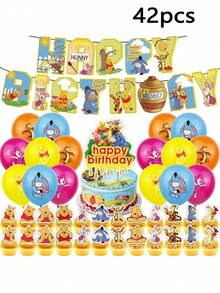 30/42入組卡通主題生日場景裝飾用品，派對裝飾，橫幅、氣球、旗幟拉具套裝 - 彩色 - 查看 2