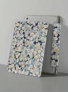 1 件蓝色花卉图案 iPad 保护壳，兼容 iPad 第 9 代/iPad Air 5/4/3 2022 新款，10.2 英寸平板电脑硅胶保护套带笔槽，三折 iPad Air 6/iPad Pro 11 英寸 2024 Mini 5 - 彩色 - 查看 1
