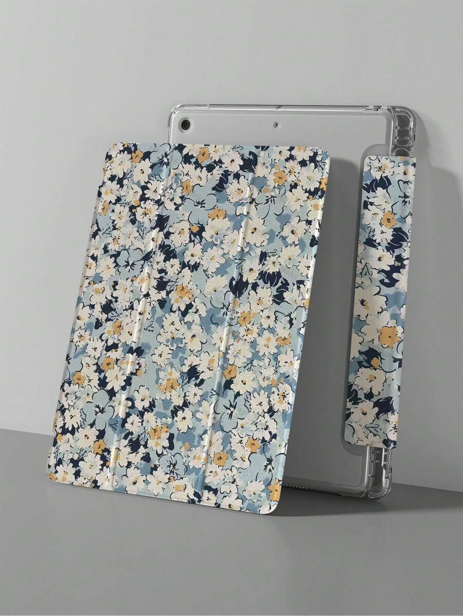 1 件蓝色花卉图案 iPad 保护壳，兼容 iPad 第 9 代/iPad Air 5/4/3 2022 新款，10.2 英寸平板电脑硅胶保护套带笔槽，三折 iPad Air 6/iPad Pro 11 英寸 2024 Mini 5 - 彩色 - 查看 1