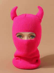 LEAJOURNO. 1 件装男女通用针织骑行面罩颈部保护帽，适合冬季，恶魔风格，带眼罩万圣节 - 黑色 - 查看 4