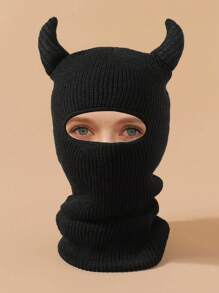 LEAJOURNO. 1 件装男女通用针织骑行面罩颈部保护帽，适合冬季，恶魔风格，带眼罩万圣节 - 黑色 - 查看 12