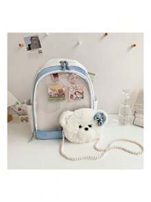 YUQING.FC Mochila Escolar De Gran Capacidad Mochila Linda Y Versátil Bolsa Transparente Trae 2piezas - Rosa - Ver 6