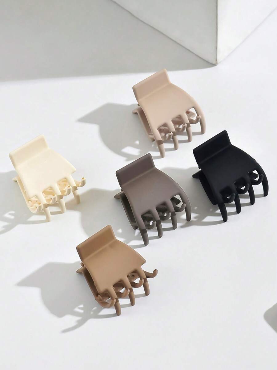 5pcs Geometric Trapezoid Shaped Mini Hair Claws (3.5cm) In Simple Merad Coffee Tone, Suitable For Half Ponytail, Fish Clip And Commute Hairstyles - Multicolor - View 1