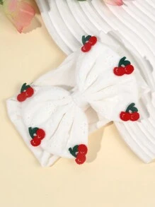 1pc Cherry Hair Bow Headband For Baby,Exquisite Crochet Knitting Cherry Fruit Decor White Hairband For Toddler Infant Newborn,Soft Fabric Elastic Hair Band,Kids Baby Hair Accessories Love Valentine