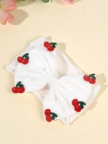 1pc Cherry Hair Bow Headband For Baby,Exquisite Crochet Knitting Cherry Fruit Decor White Hairband For Toddler Infant Newborn,Soft Fabric Elastic Hair Band,Kids Baby Hair Accessories Love Valentine