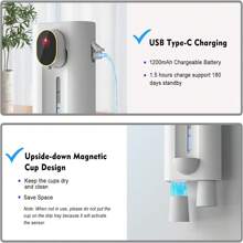 WHATOOK 浴室用自動漱口水分配器，18.26安士牆掛式漱口水分配器，附磁性杯子，3級分配水平，智能兒童成人漱口水分配器，白色浴室配件 - 白色 - 查看 9