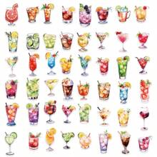 50 piezas de pegatinas de bebidas de cóctel en vinilo para scrapbooking, diario, portátil, parachoques, patineta, botella de agua, ordenador, teléfono, caricaturas, casco, pegatinas y calcomanías para coche con estética.