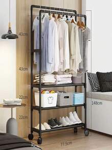 Percheros para Ropa con Ruedas, Perchero para Colgar Ropa con Estante de Almacenamiento Inferior Perchero Móvil Vertical Percha de Doble Barra Percha con Rieles Dobles Soporte de Riel de Ropa - Negro - Ver 4