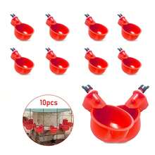 10入組自動水飲料碗，適用於雞，鴨和鵝，家禽養殖設備，鵪鶉和雞用飲水槽 - 紅色 - 查看 2