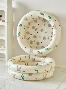 1 件装充气折叠卡通动物恐龙设计婴儿浴盆，户外幼儿熊和兔子游泳池，夏季 - 彩色 - 查看 3