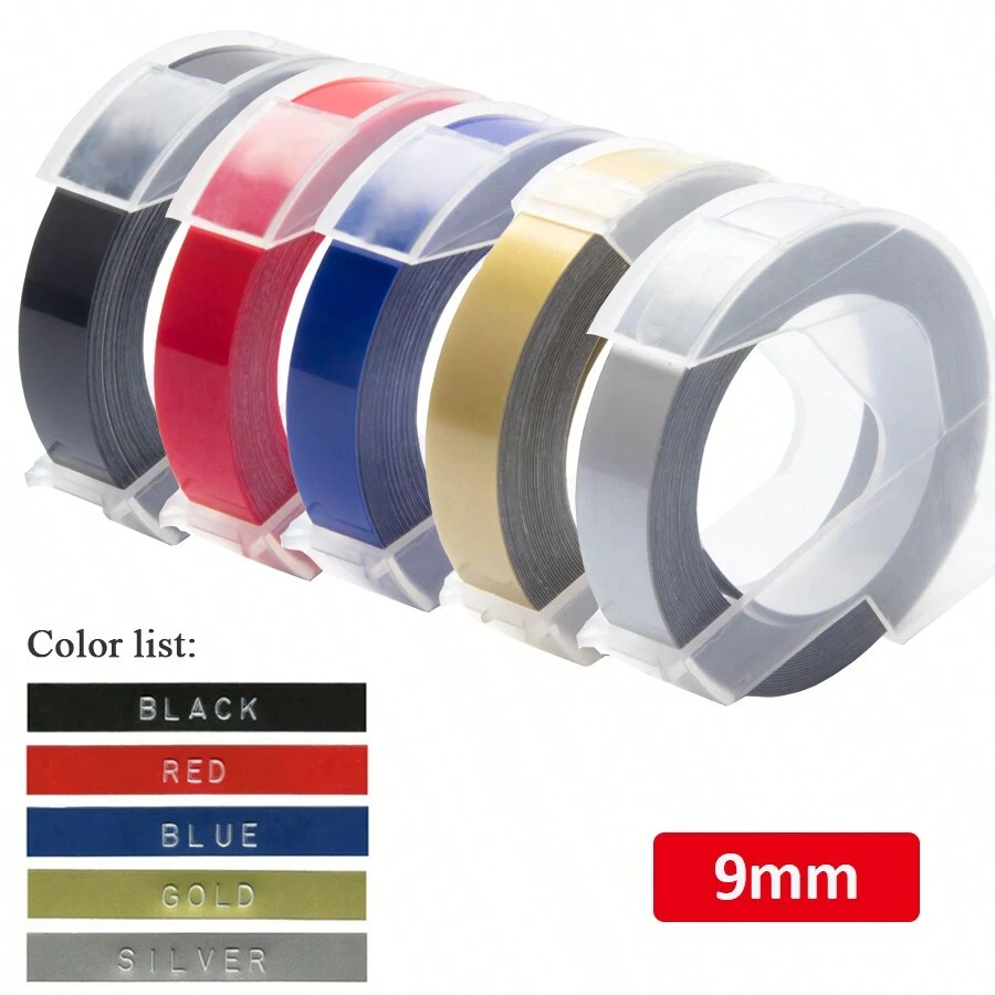 5捲9mm×3M混色DYMO 3D凸字帶塑膠補充卷，適用於DYMO 12695 Omega Motex E101 1610 1880 C101 E5500打字機 - Mixed Color - 查看 1
