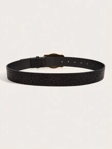 1 Stück Vintage-Stil Westernkowgirl Gürtel für Damen, antikgoldene Schnalle mit bedrucktem Design, für täglichen Gebrauch, Halloween, Sommer, Schule, Herbst, Halloween - Schwarz - Übersicht 3