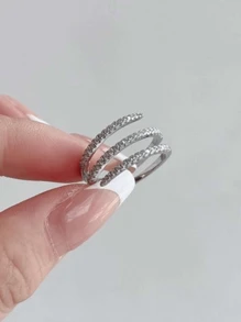 1Pc Exquisite Crossed Triple Band Rhinestone Ring Fine Jewelry Gift For Women - Three Laps - View 3
