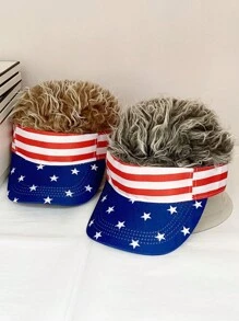 1顶男士条纹星形拼接棒球帽，欧美时尚仿毛皮保暖棒球帽，趣味帽子 - 棒球帽 - 查看 3