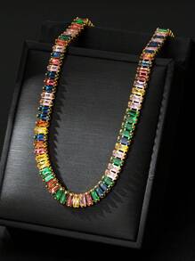 1入復古彩色鋯石項鍊，擁有獨特的甜美涼爽精緻設計 - 彩色方形款 - 查看 1
