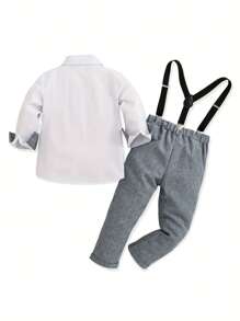 Young Boy's Spring/Summer/Autumn Gentleman Style Long Sleeve Shirt And Overall Pants Two Pieces Set