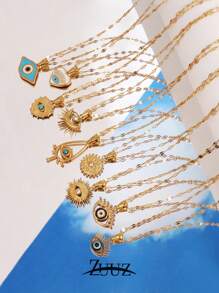 1 Miếng Thép không gỉ Mắt ác Dây chuyền Đối với phụ nữ Thời trang Mạ vàng 18K Xanh Mắt ác Dây chuyền Nữ Đồ trang sức Món quà - vòng cổ - Xem 9