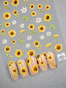 1 pieza de pegatina de uñas grabada en 6D, serie de flores populares de principios de verano, crisantemo, margarita, hojas y otros elementos vegetales, adecuado para que las niñas hagan su propia manicura DIY