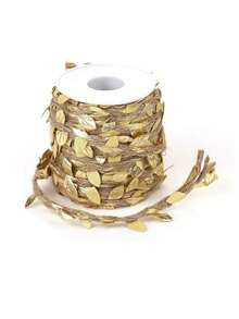 1卷66英尺金色粗麻葉狀絲帶，創意天然麻繩5MM，配有人工金色葉片，適用於婚禮，家居，聖誕派對裝飾 - 黃色 - 查看 1