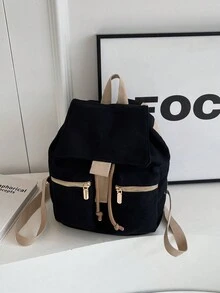 1入女式時尚背包學校旅行背包，便攜式蛤蜊殼式閉合，適用於學校、旅遊、度假、醫院、海灘等場合，大學風格多袋口，是給女性、大學生、女孩、朋友、女友、情人、妻子等日常使用的理想選擇，返校季的首選 - 黑色 - 查看 4