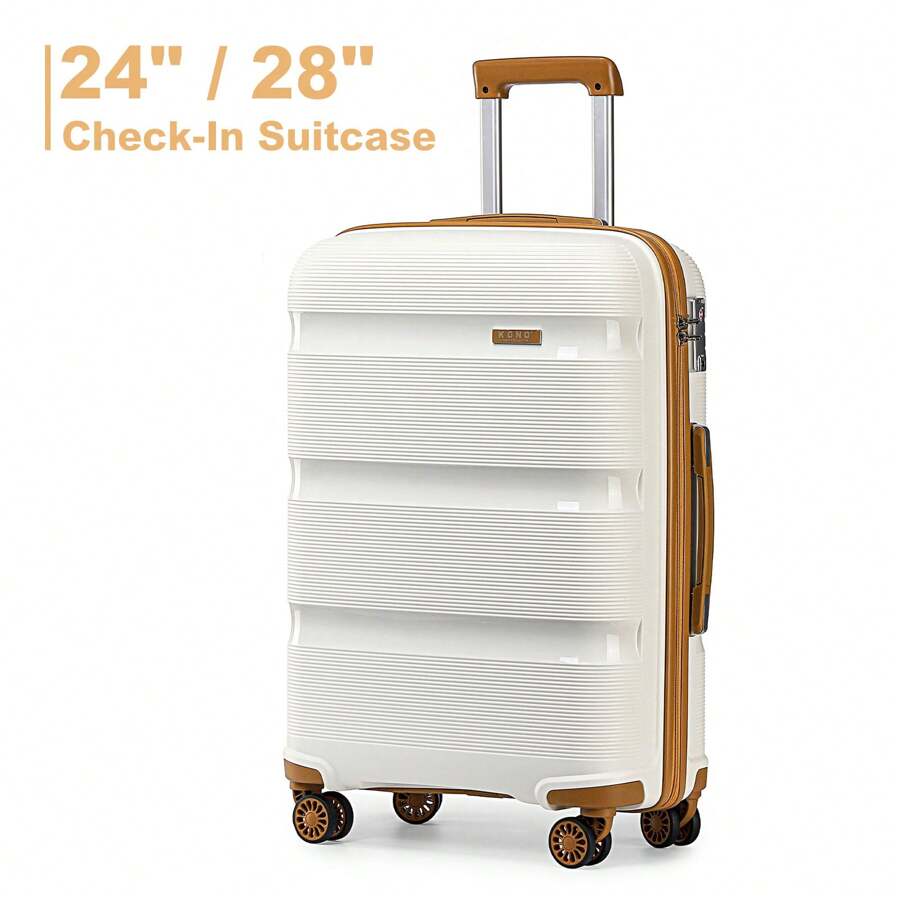 24 Inch Medium And 28 Inch Large Check-In Suitcases Hard Shell Lightweight Polypropylene Bright With 4 Spinner Wheels TSA Lock Travel Trolley For Business PP Hand Luggage For Men & Women - White - View 1