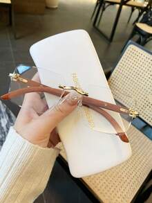 1pc Unisex Leopard Accessory Wood Pattern Temples, Ocean Lens Colorful Rimless Square Fashion Street Shooting Women Fashion Glasses, For Driving, Daily Accessory - Multicolor - View 17